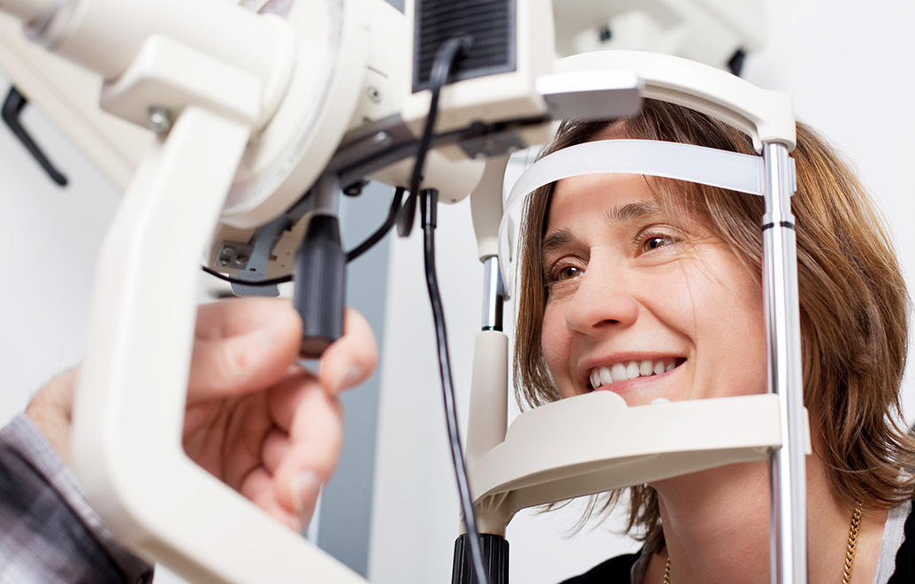 Woman receiving an eye exam